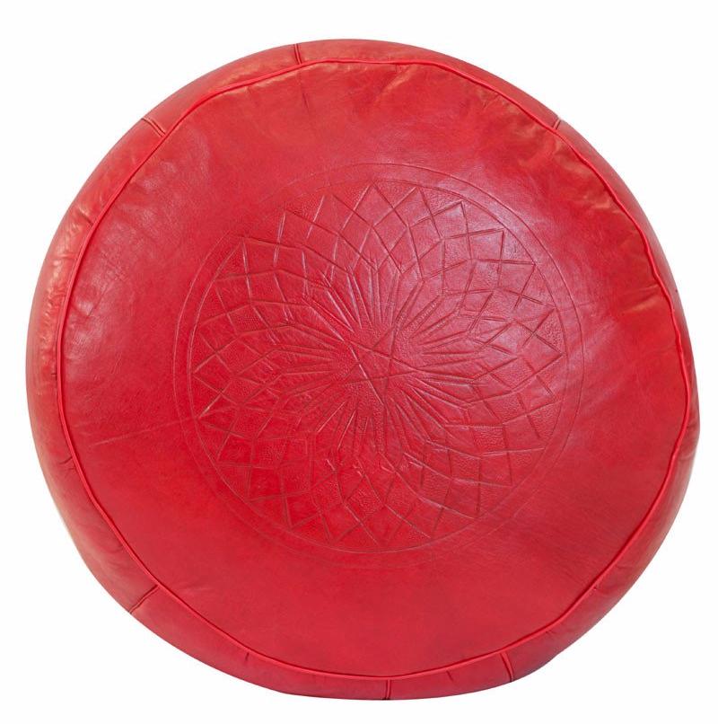 Solid Color Leather Pouf, Red