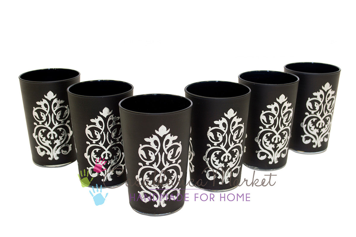 Luxury Imilchil Tea Glasses, Silver in Black (Set of 6)