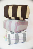 Moroccan Fabric Ottoman, Gray and Pink Stripes