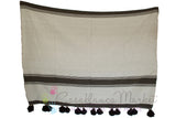 Moroccan Blanket/Throw, Rich Dark Brown Stripes on White