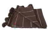 Moroccan Pom Pom Blanket, Silver on Brown