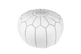 Embroidered Leather Pouf, Gray on White