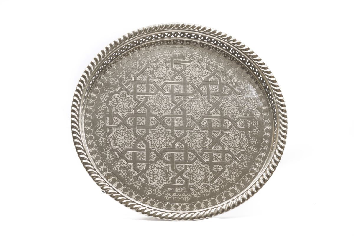 Silver Serving Tea Tray with Legs, Round
