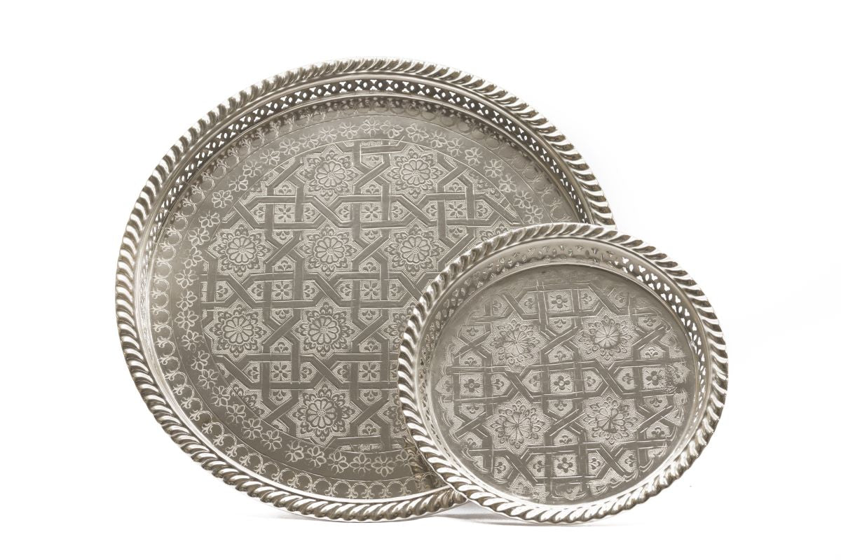 Silver Serving Tea Tray with Legs, Round