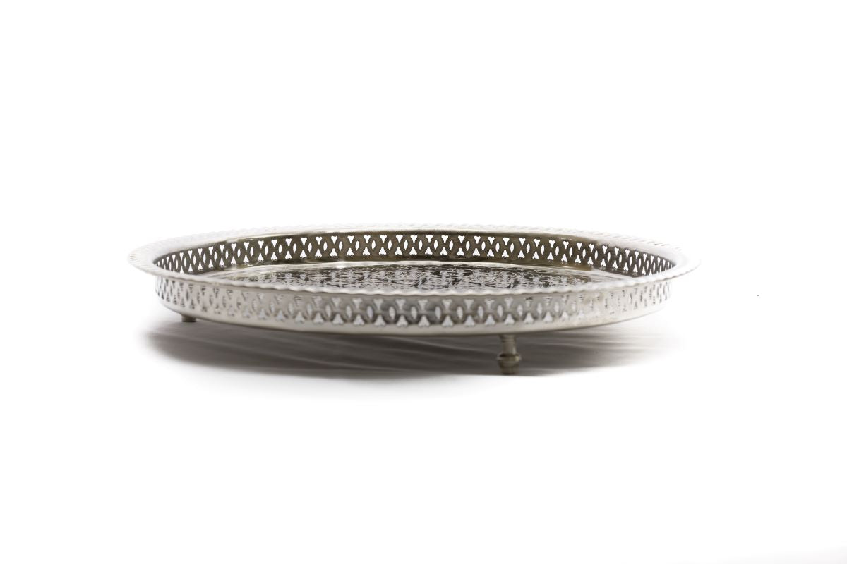 Silver Serving Tea Tray with Legs, Round