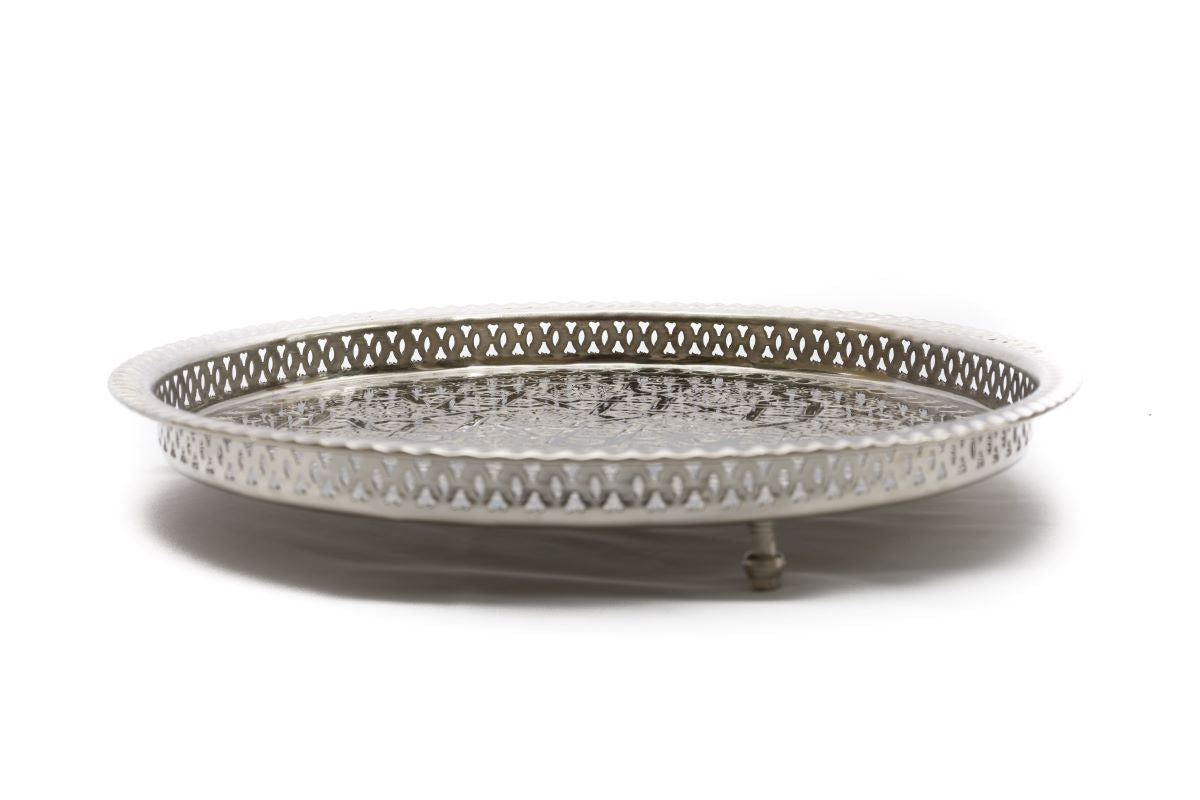 Silver Serving Tea Tray with Legs, Round
