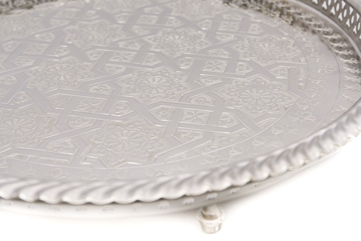 Silver Serving Tea Tray with Legs, Round