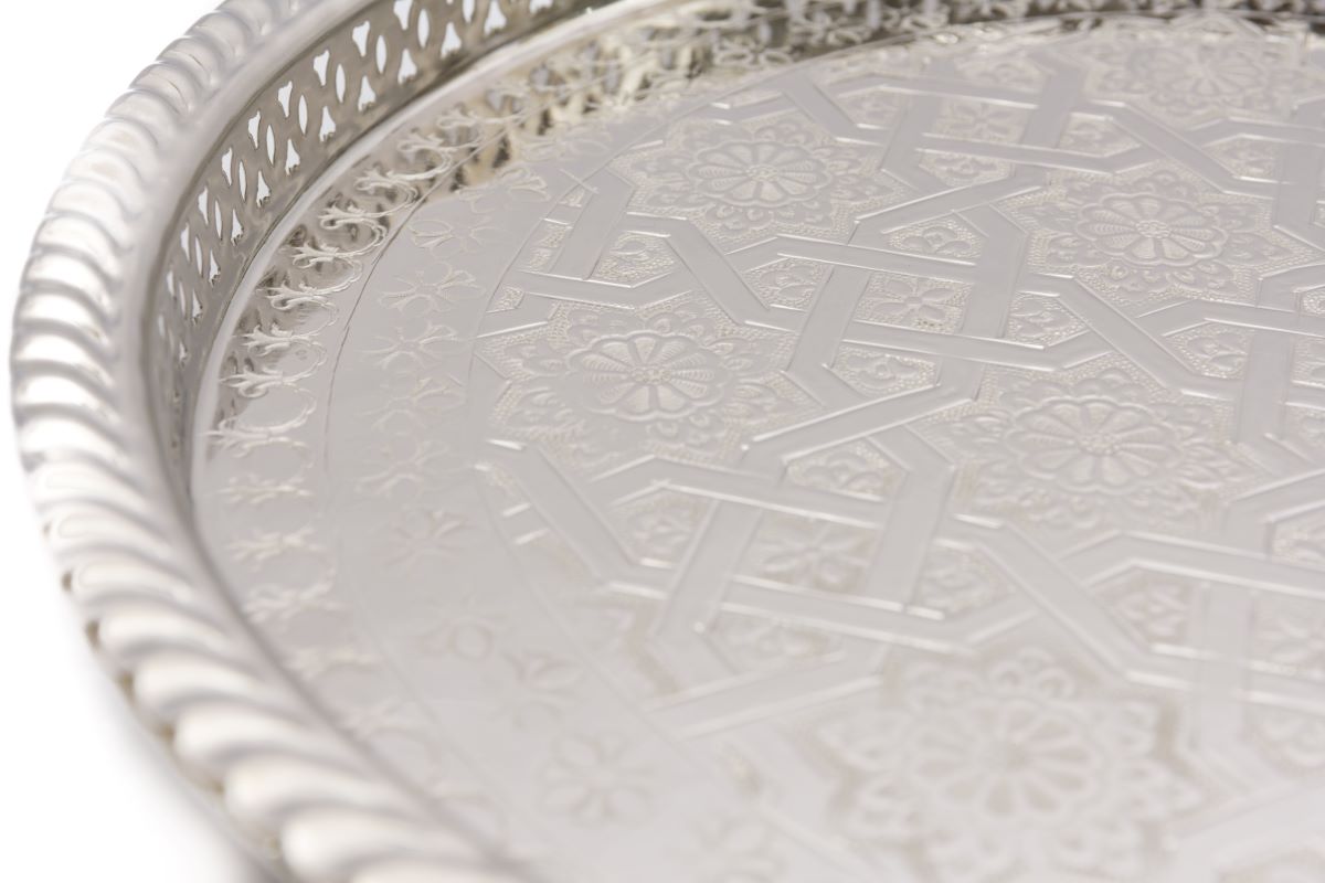 Silver Serving Tea Tray with Legs, Round
