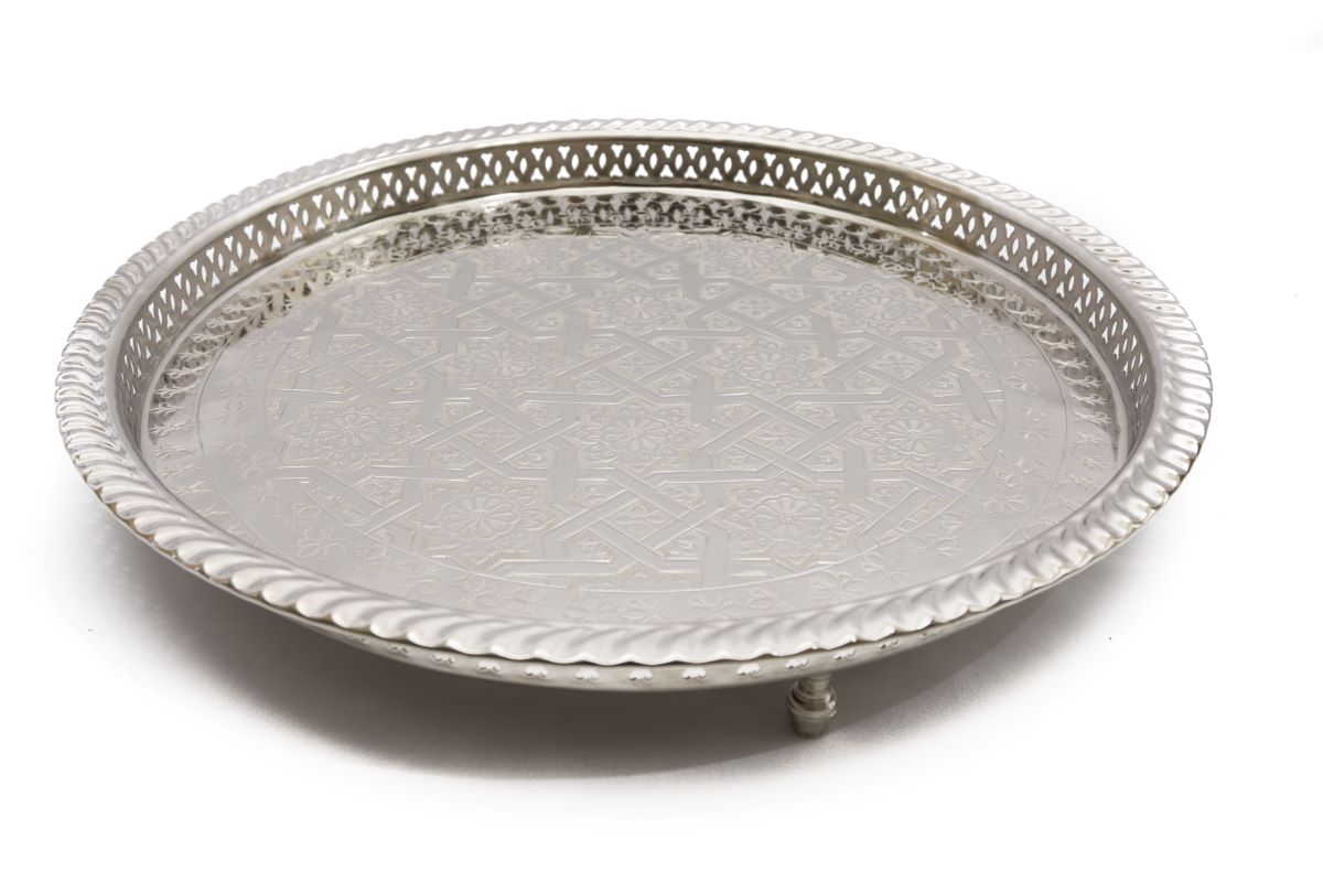 Silver Serving Tea Tray with Legs, Round