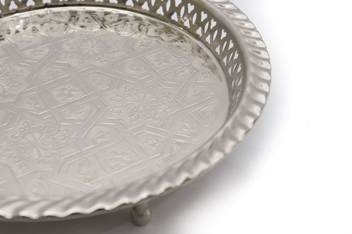 Silver Serving Tea Tray with Legs, Round