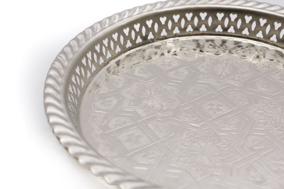 Silver Serving Tea Tray with Legs, Round