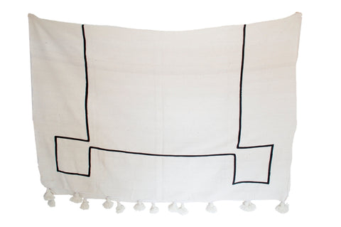 Moroccan Pom Pom Blanket, Black on White