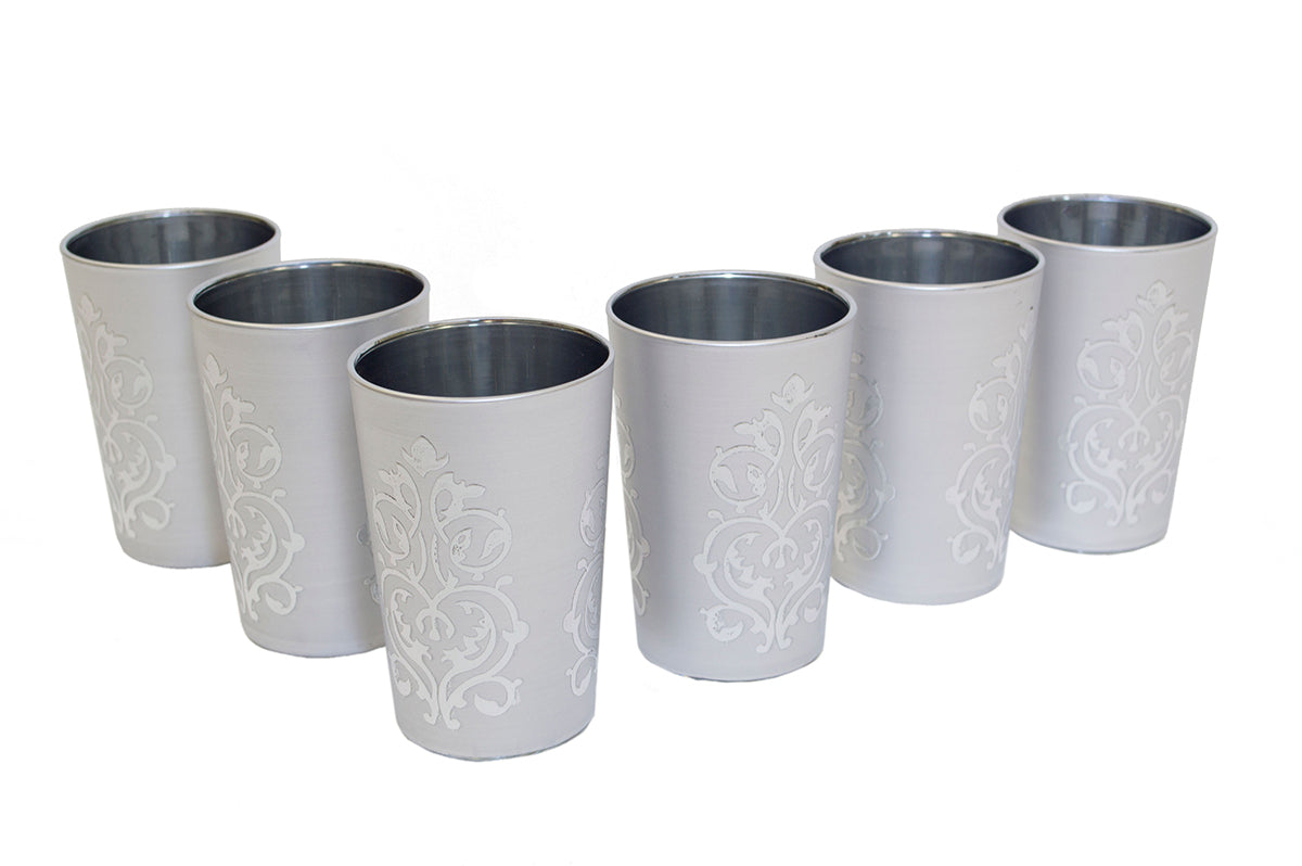 Luxury Imilchil Tea Glasses, Silver in Silver (Set of 6)