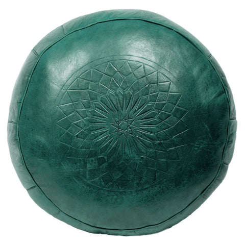 Solid Color Leather Pouf, Emerald Green