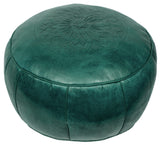 Solid Color Leather Pouf, Emerald Green
