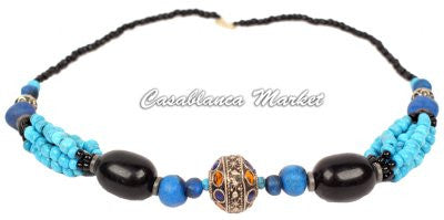 Blue Accented Beaded Moroccan Necklace