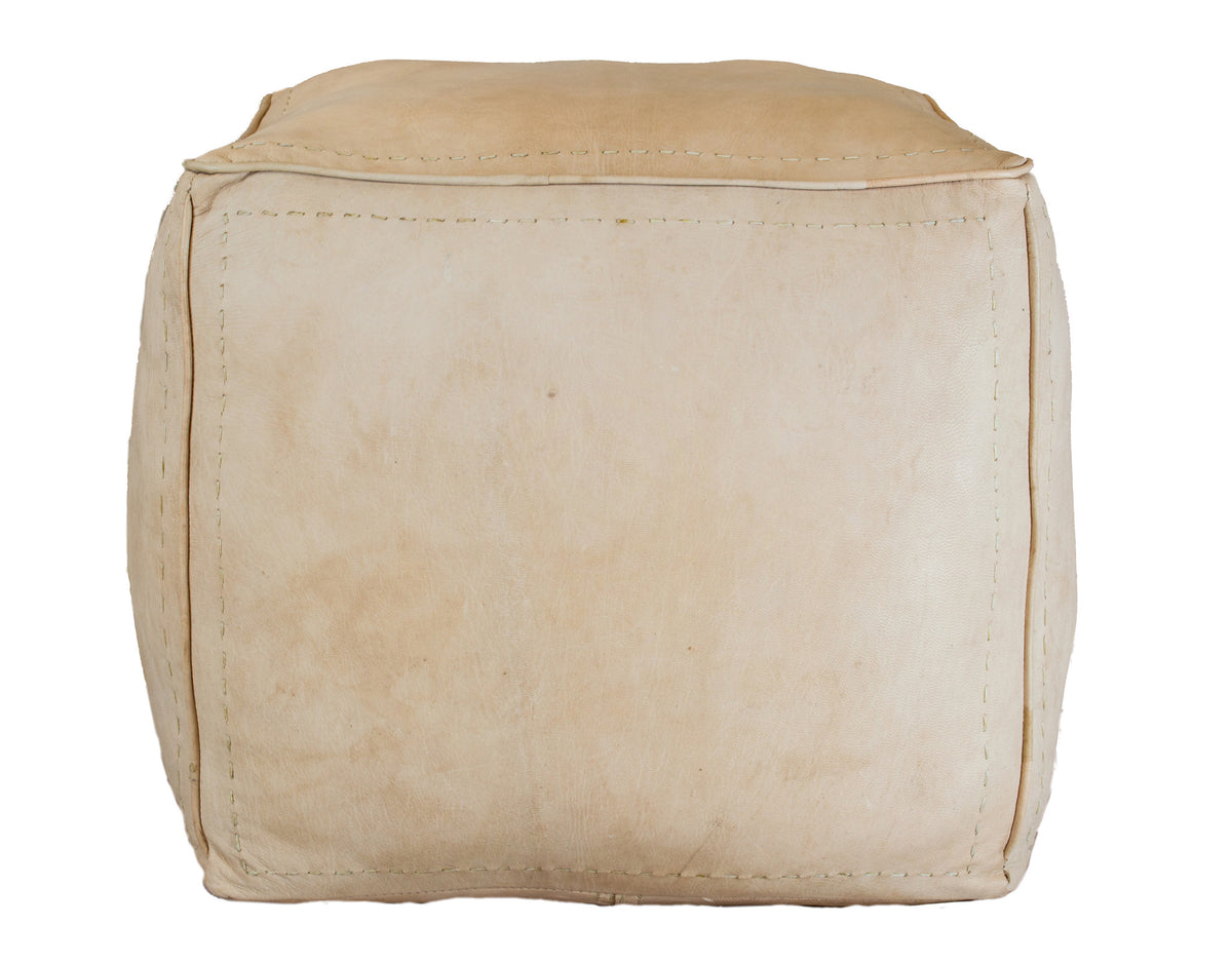 Moroccan Contemporary Leather Pouf, Naturel