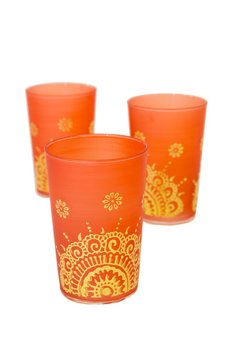 Luxury Ifrane Tea Glasses, Gold in Orange (Set of 6)