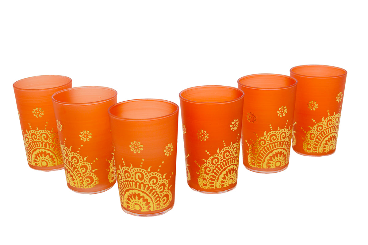 Luxury Ifrane Tea Glasses, Gold in Orange (Set of 6)