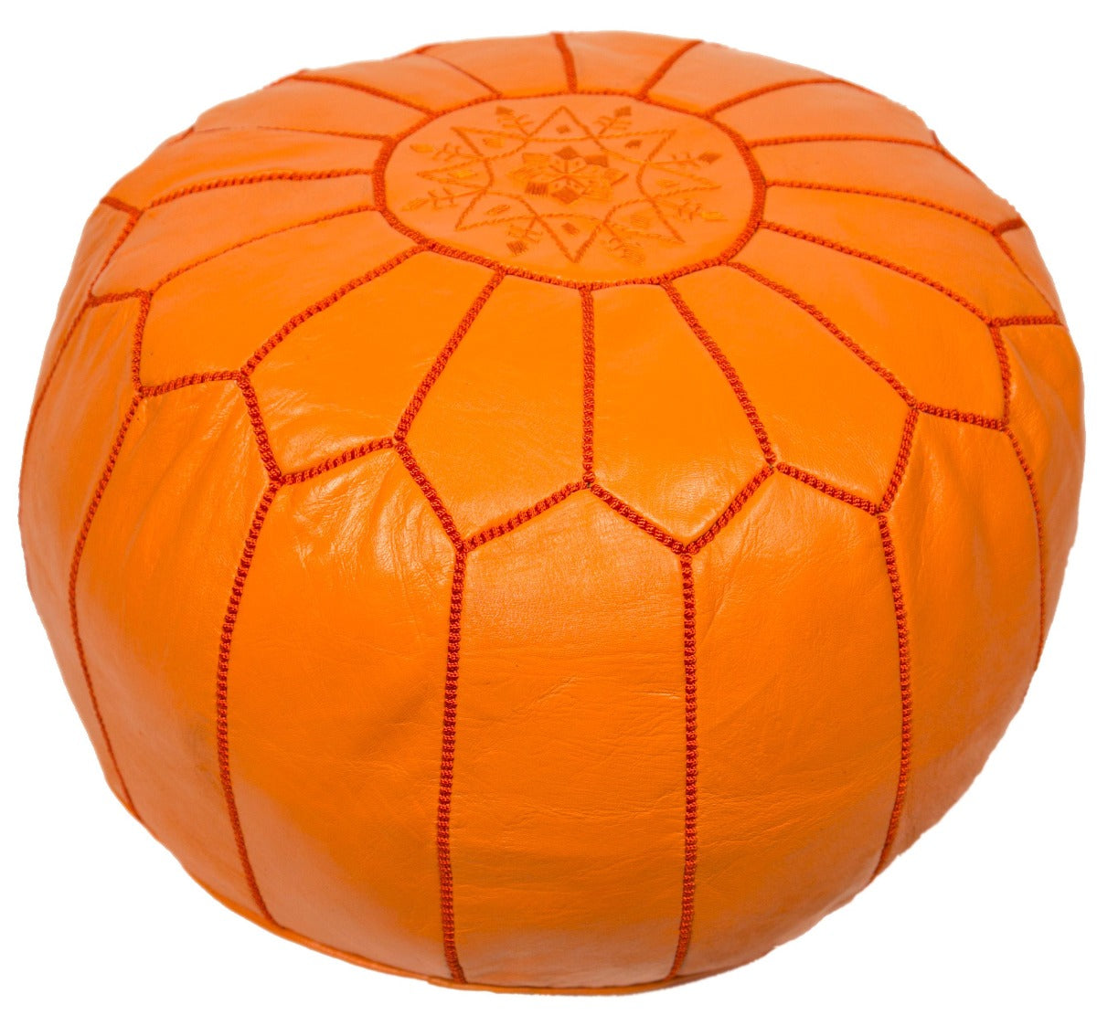 Orange shop leather pouf