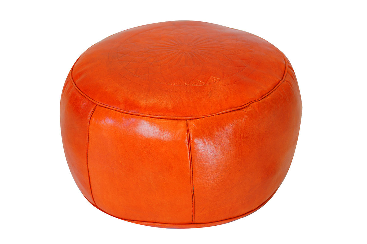 Solid Color Leather Pouf, Orange