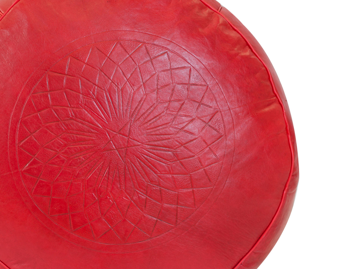 Solid Color Leather Pouf, Red