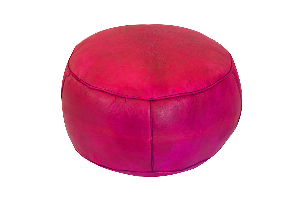 Solid Color Leather Pouf, Fuchsia