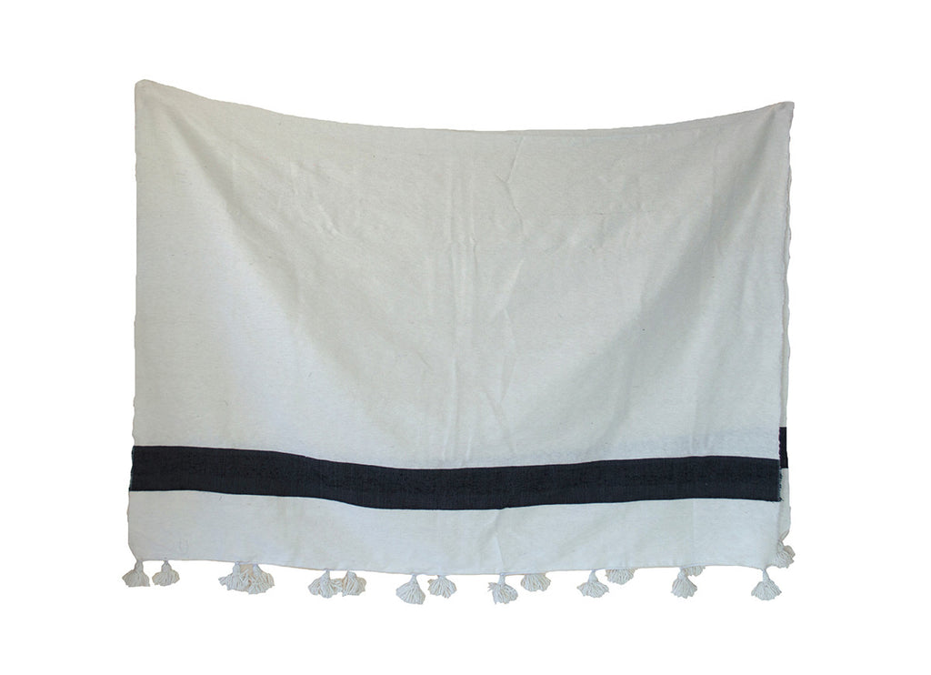 Moroccan Pom Pom Blanket, Black on White