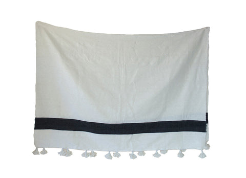 Moroccan Pom Pom Blanket, Black on White