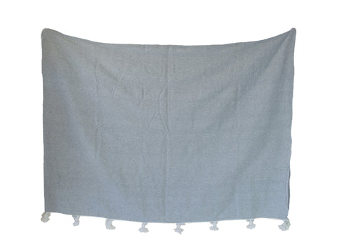 Moroccan Pom Pom Blanket, Grey with White Pom Pom